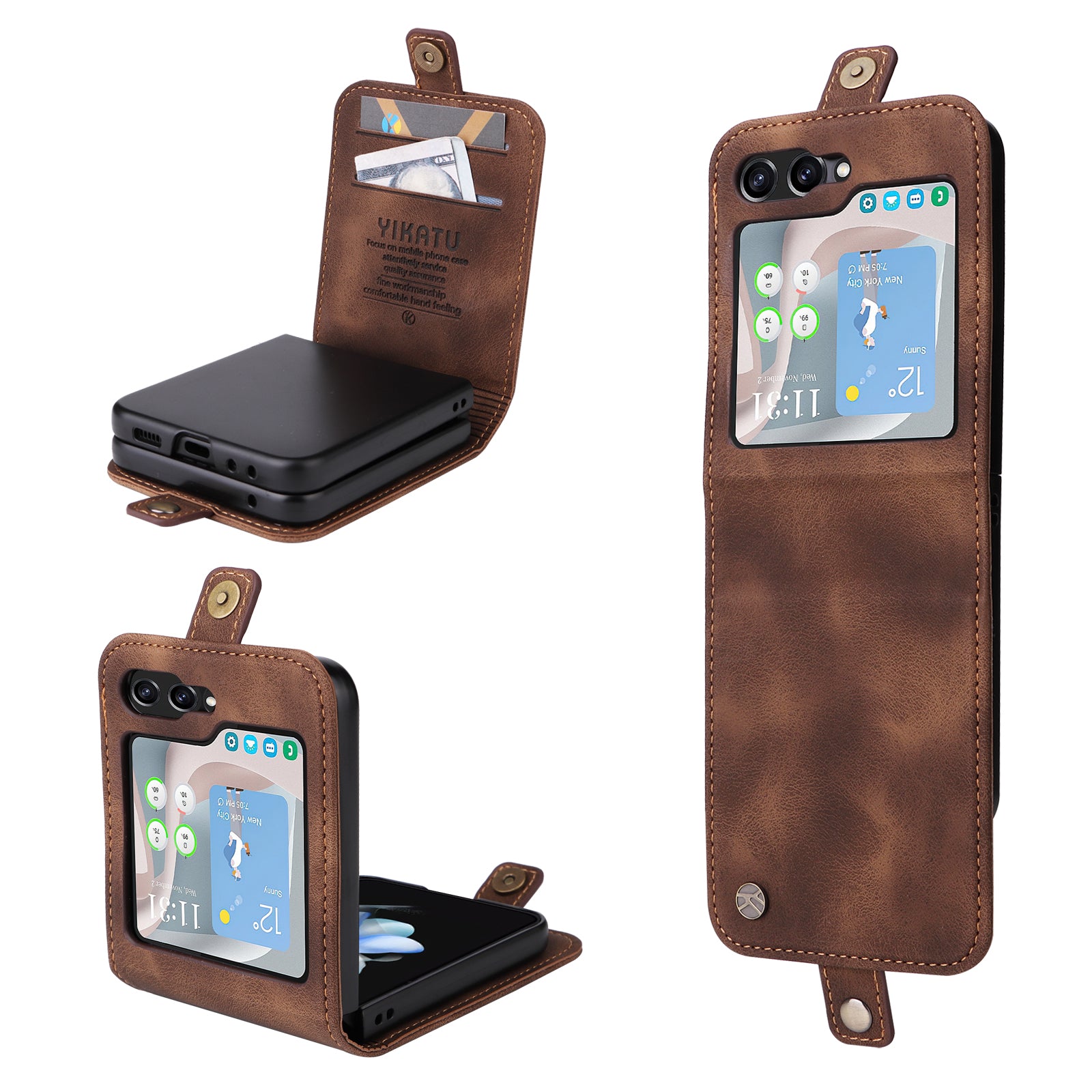 YIKATU YK-002 For Samsung Galaxy Z Flip6 5G Case Card Holders PU Leather Skin-touch Phone Cover - Brown YIKATU YK-002 For Samsung Galaxy Z Flip6 5G Case Card Holders PU Leather Skin-touch Phone Cover - Brown